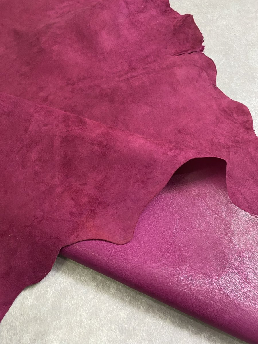 画像10: ゴートシルキー　ワイン　山羊革　両面使い　レザー (10)