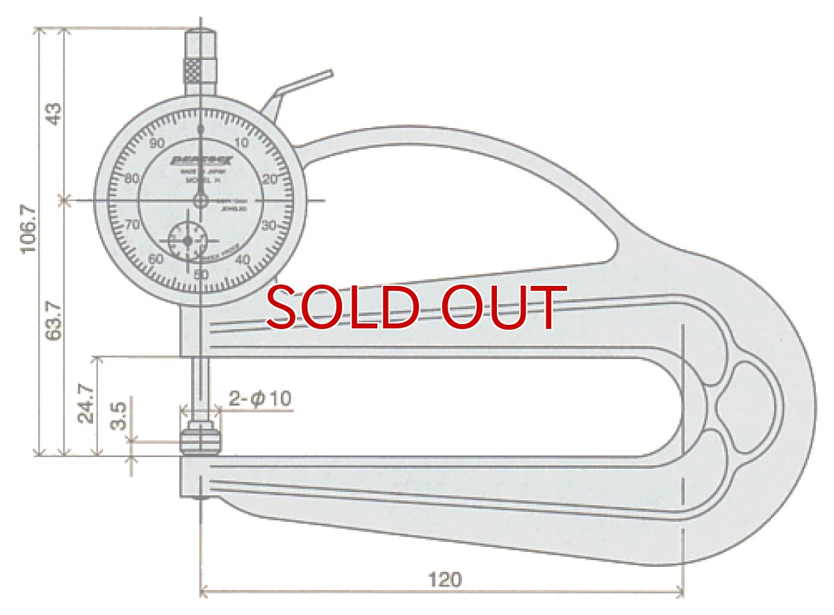 画像4: ダイヤルシックネスゲージ (厚み測定器) 0.01mmタイプ H　　革厚ゲージ　レザークラフト　革漉き　厚さ測　革の厚み　レザークラフト　革細工 (4)