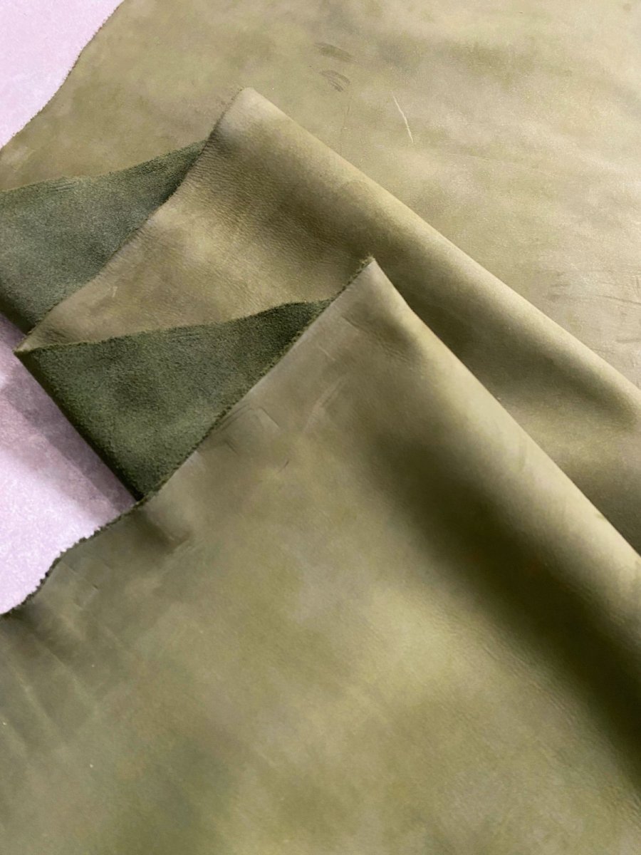 画像3: 牛革　ヌバック　カーキ (3)