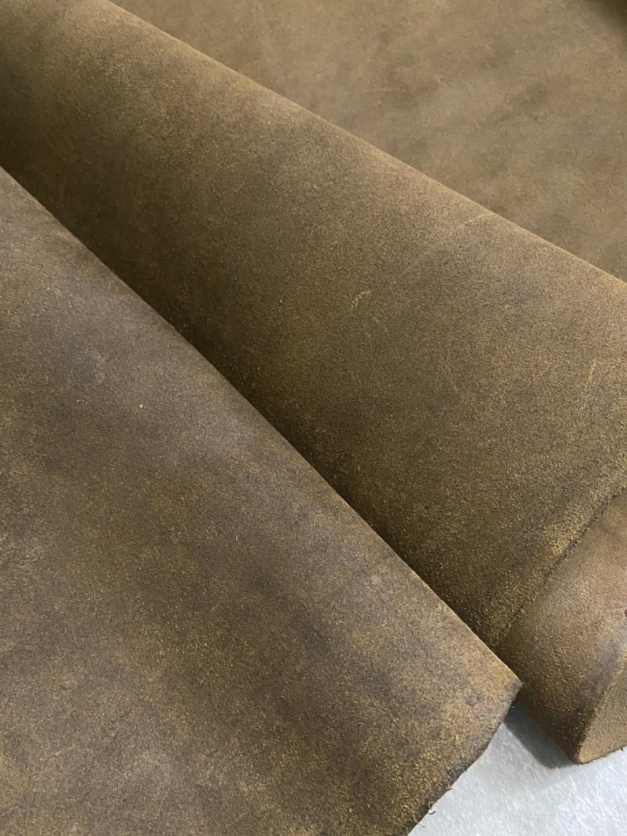 画像4: 牛革 オイルペーパー　カーキ(銀面サンドペーパーがけ) (4)