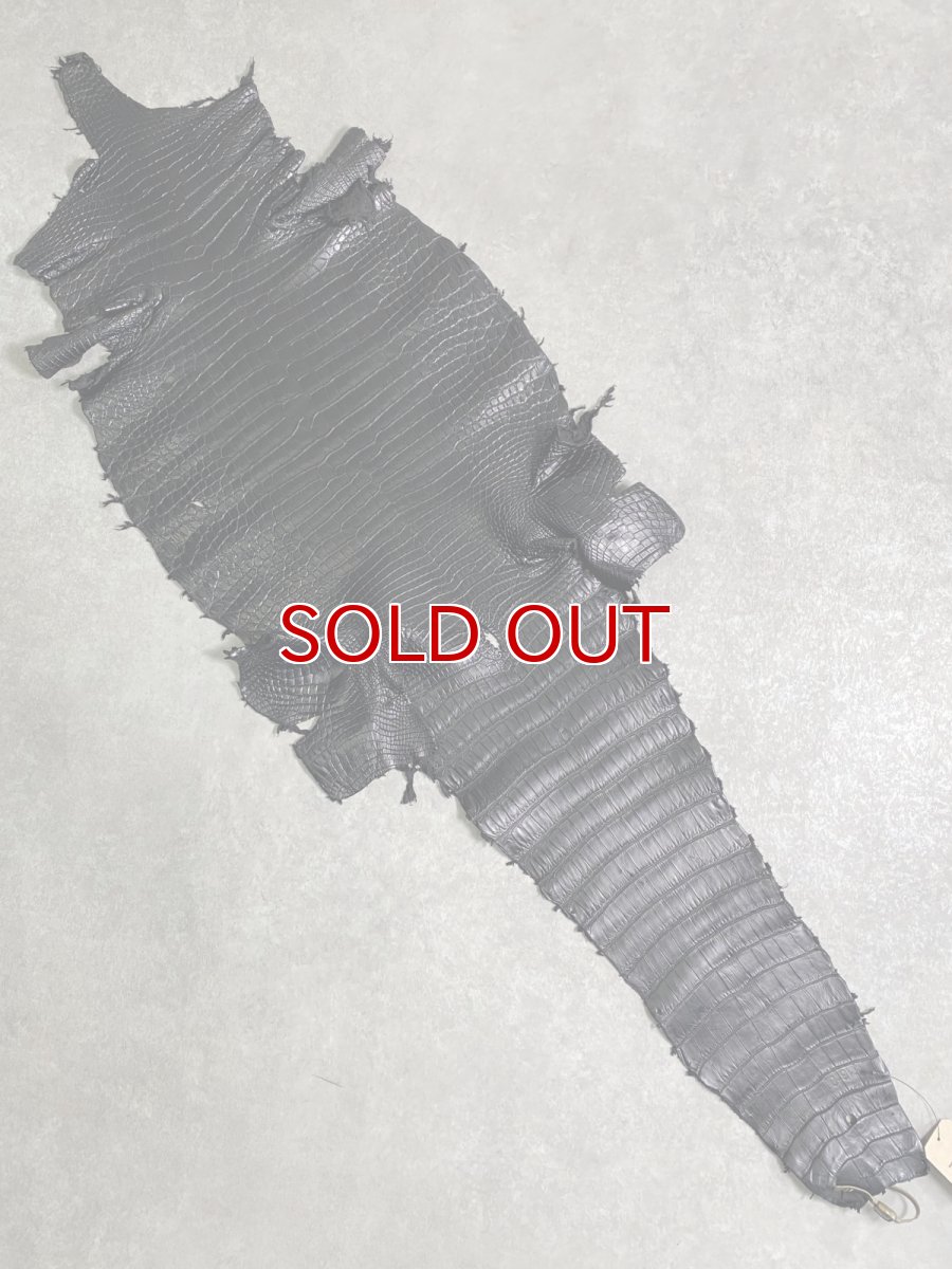 画像1: スモールクロコダイル　ブラック　42　ポロサス　ワニ革　クロコダイル革　 (1)