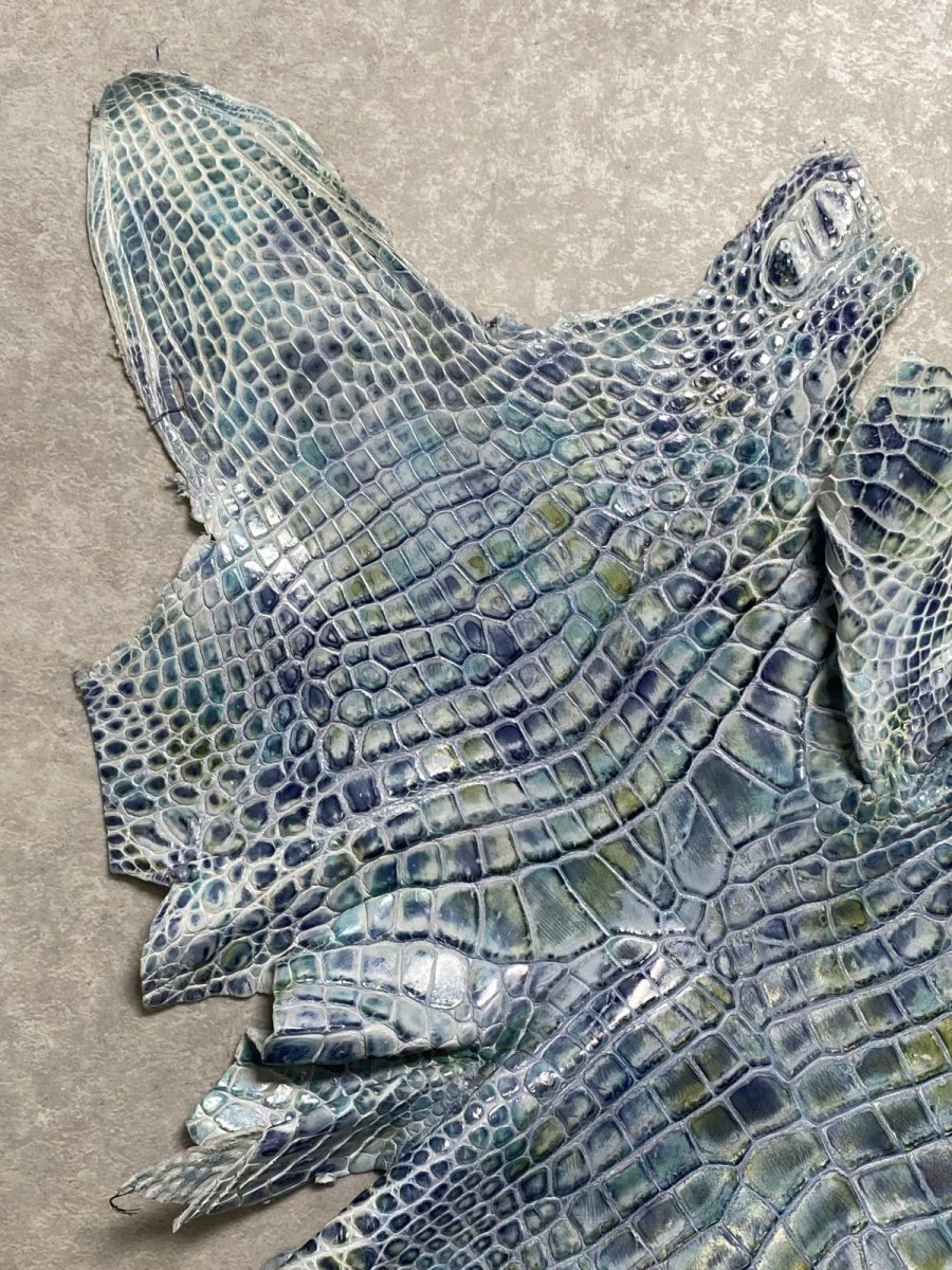 画像2: ナイルクロコ　シェルパールレインボー　ブルー　34　ワニ革　クロコダイル革 (2)