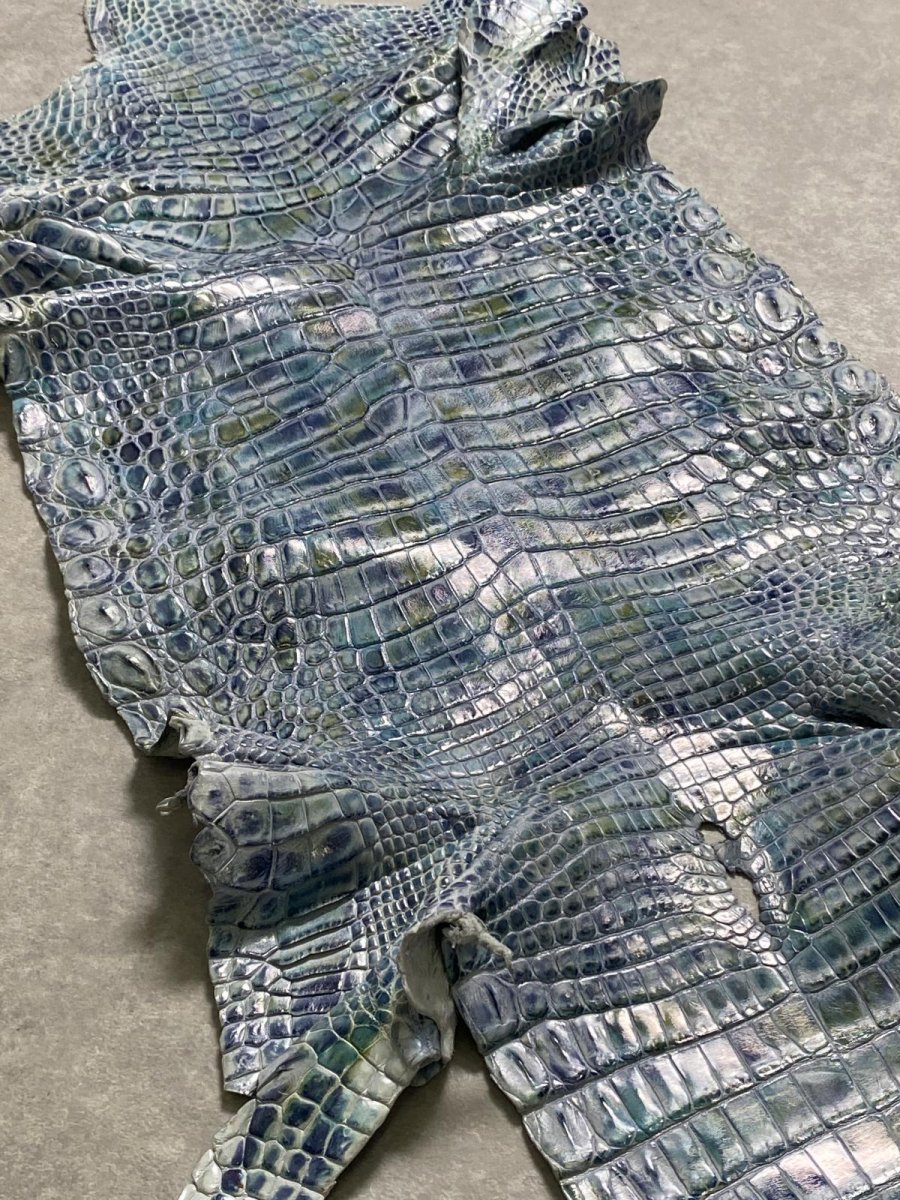 画像6: ナイルクロコ　シェルパールレインボー　ブルー　34　ワニ革　クロコダイル革 (6)