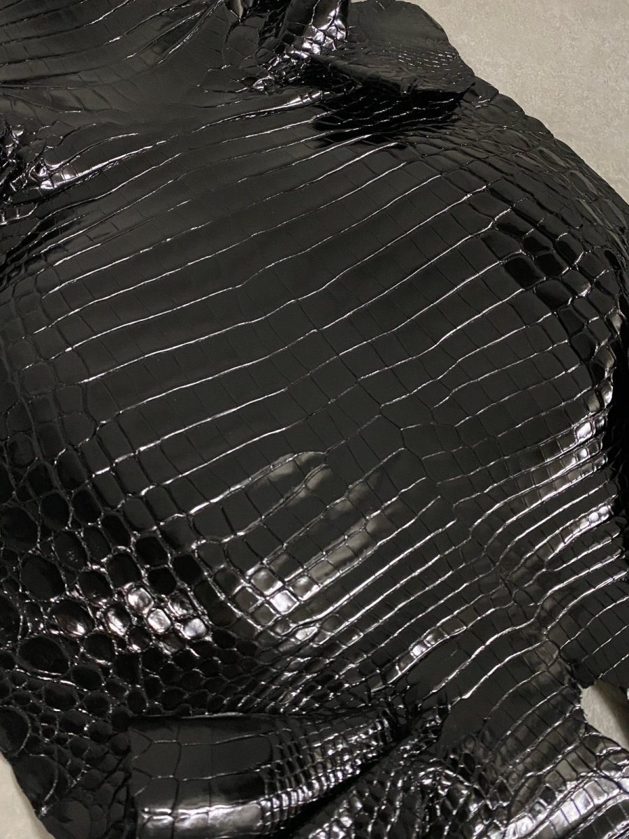 画像10: クロコダイル  マーブルブラック 38 鰐革 ワニ革 (10)