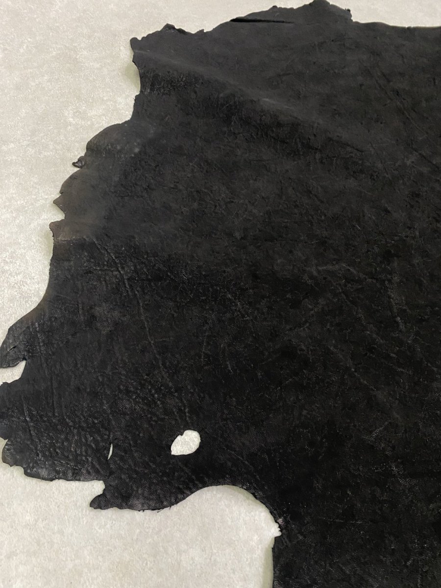 画像7: エレファントレザー ブラック ゾウ革 象革 耳 エキゾチックレザー (7)