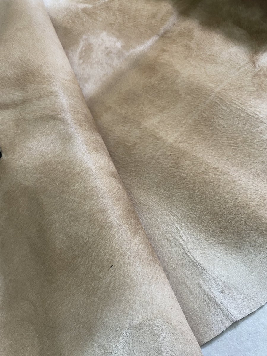 画像2: ヘアーカーフ ベージュ 牛革毛付き 毛皮  (2)