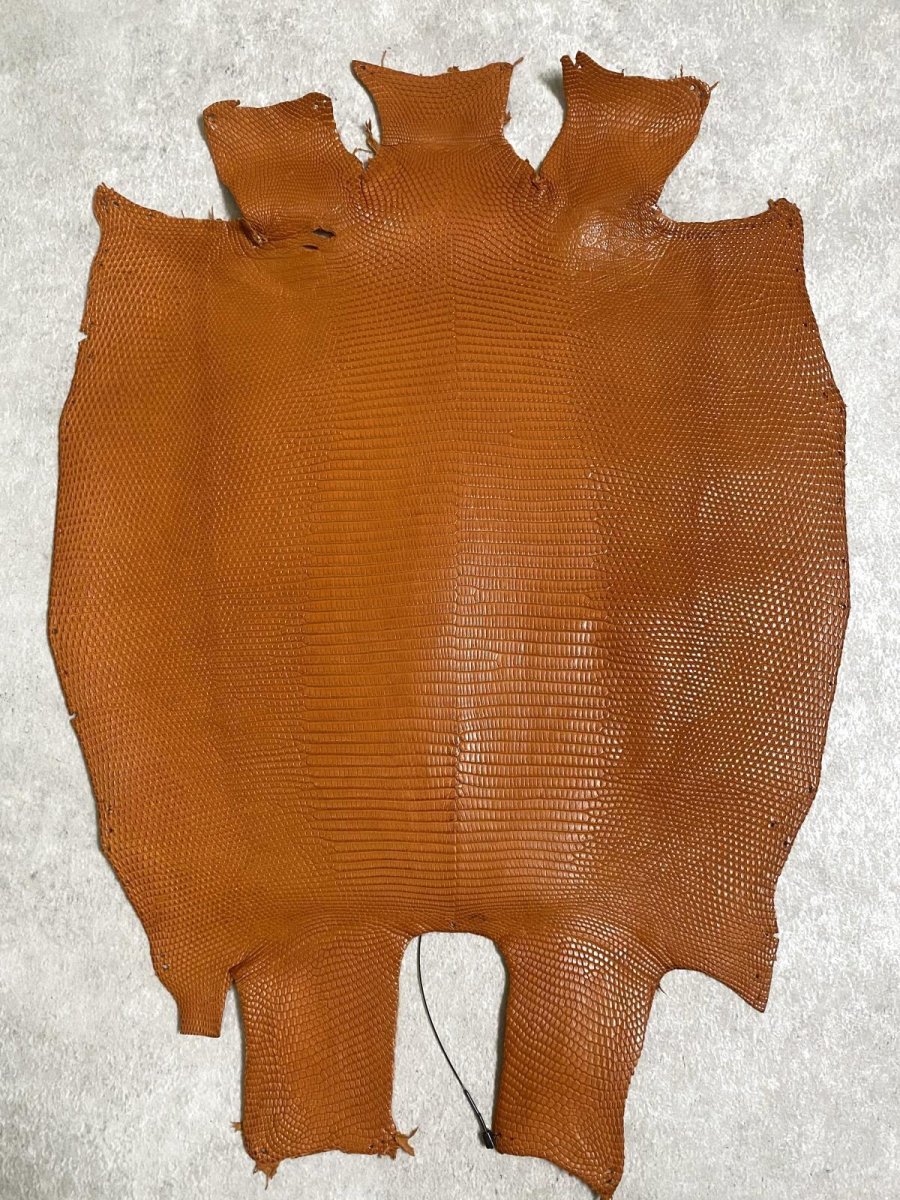 画像1: リザード　トカゲ革　マットキャメル　28cm　エキゾチックレザー (1)