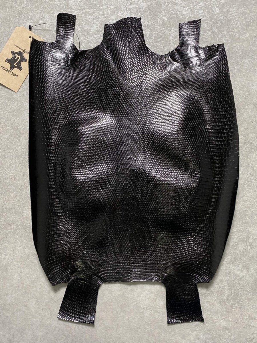 画像1: リザード　トカゲ革　ブラック　29cm　エキゾチックレザー (1)