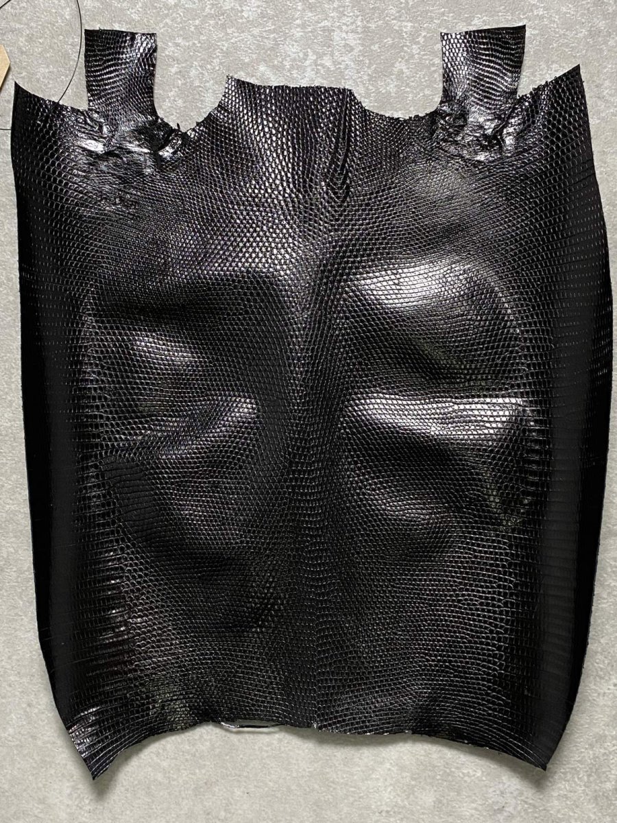 画像1: リザード　トカゲ革　ブラック　29cm　エキゾチックレザー (1)