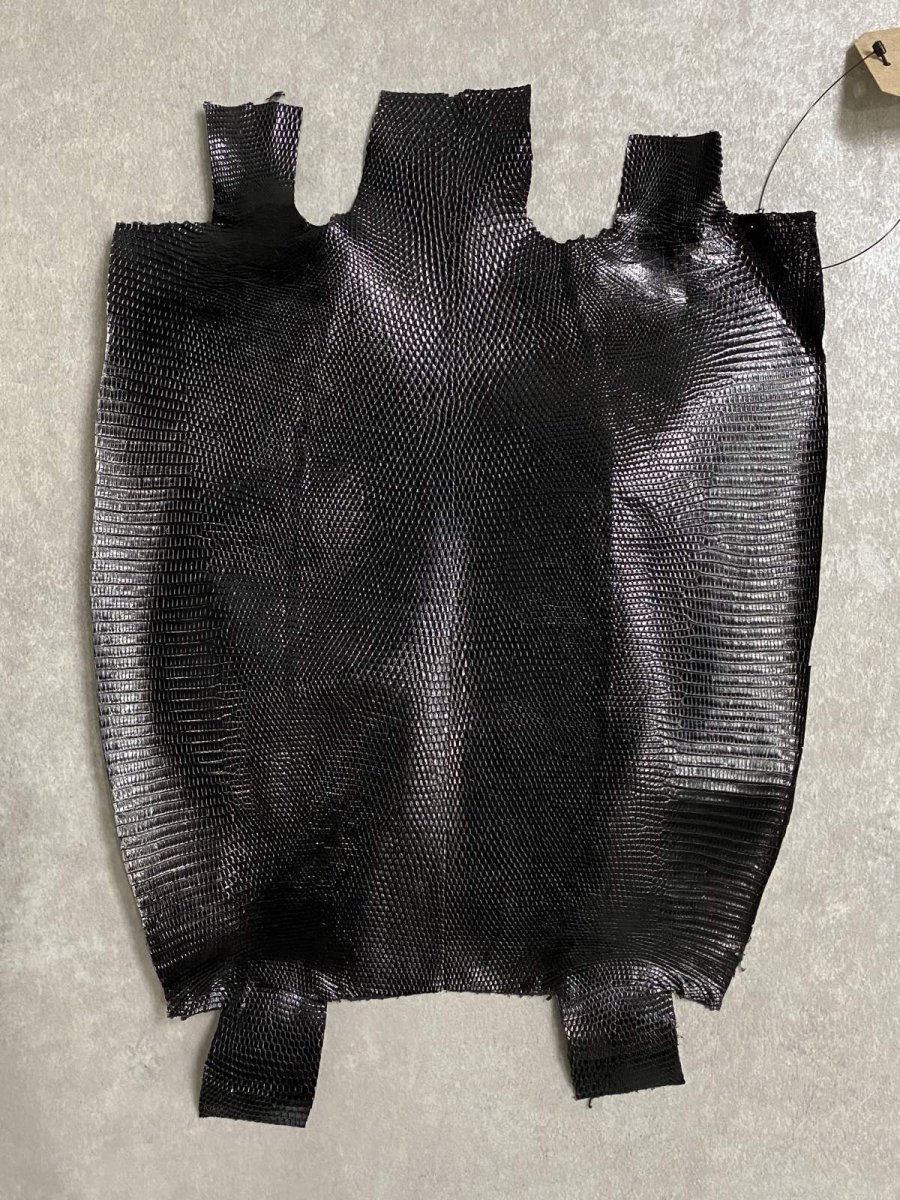 画像1: リザード　トカゲ革　ブラック　29cm　エキゾチックレザー (1)