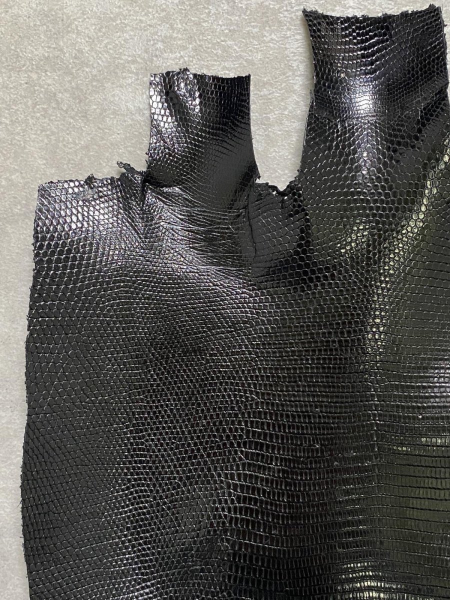 画像2: リザード トカゲ革 ブラック 30cm エキゾチックレザー (2)