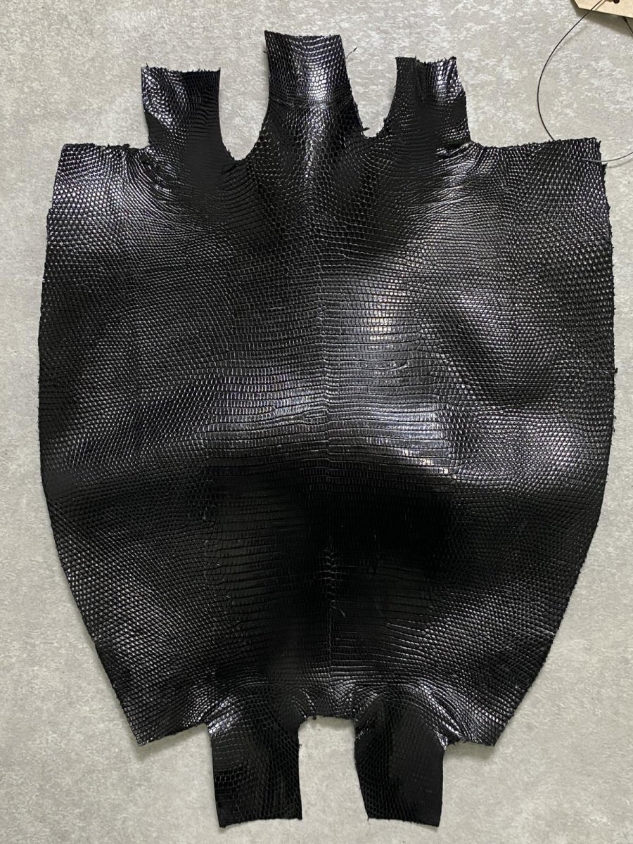 画像1: リザード　トカゲ革　ブラック　30cm　エキゾチックレザー (1)