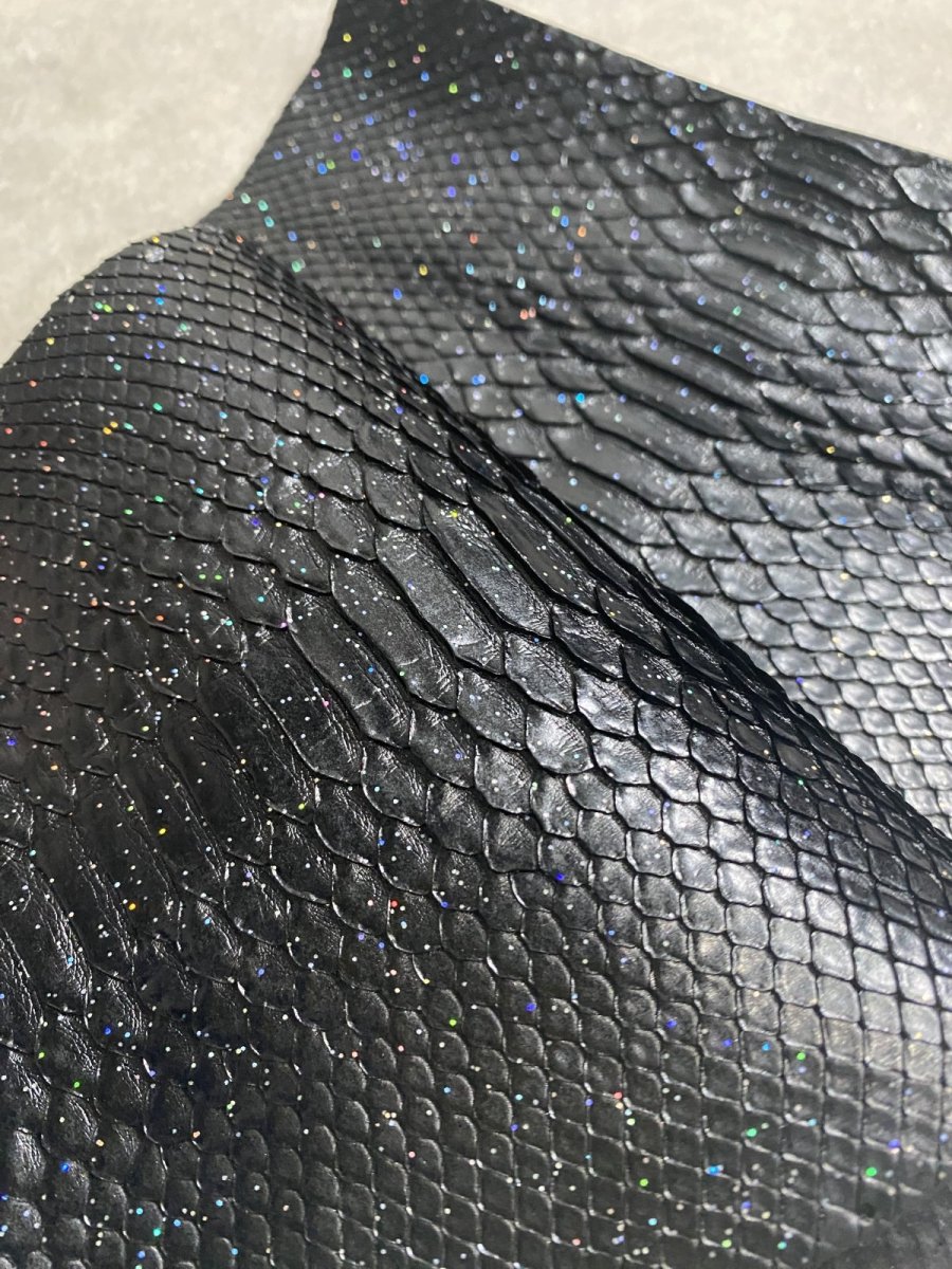 画像3: パイソンレザー　ヘビ革　ラメブラック　ハギレ (3)