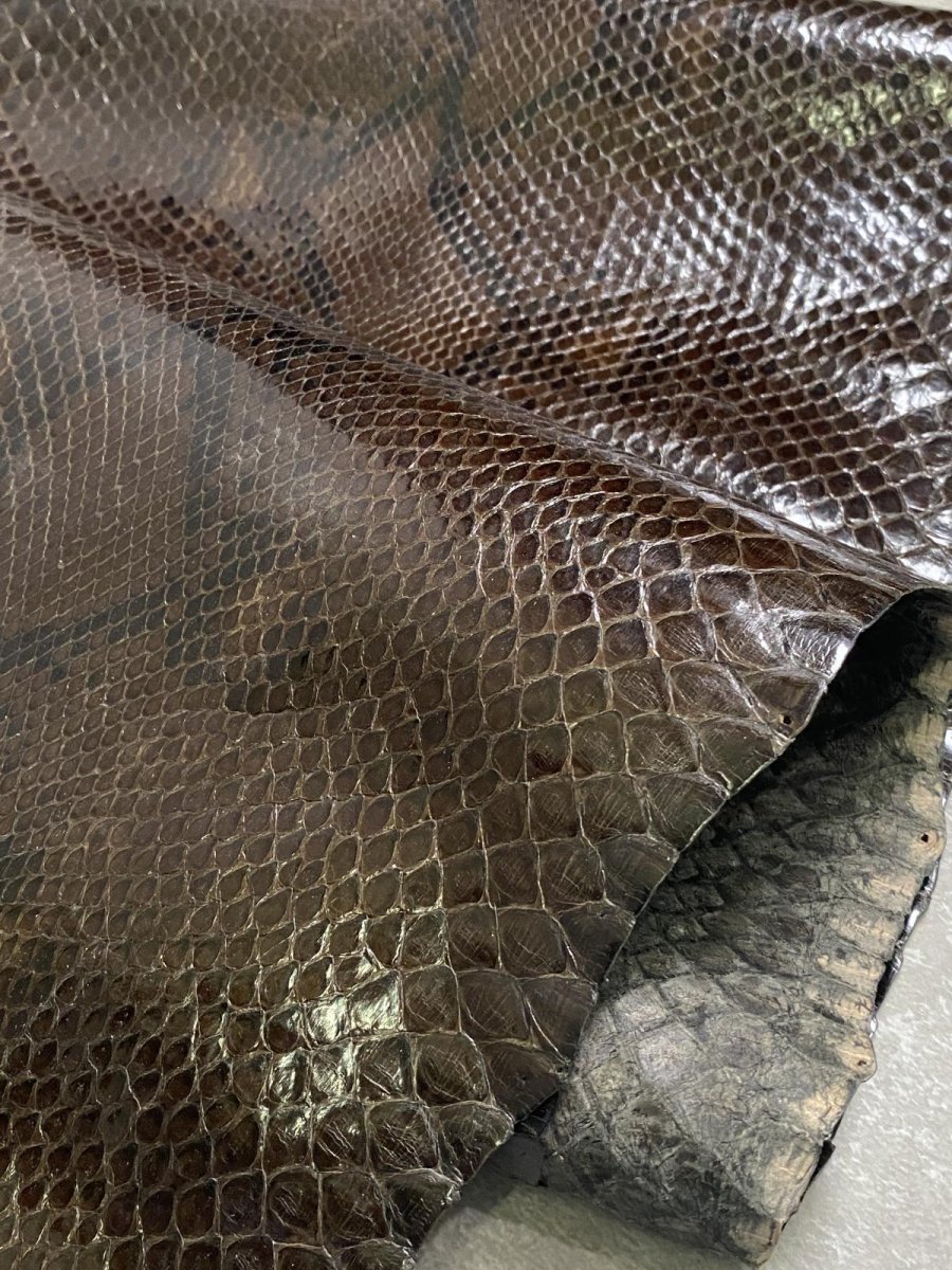 画像5: ダイヤモンドパイソン　ヘビ革　チョコ  F/C　330cm　蛇革　エキゾチックレザー (5)